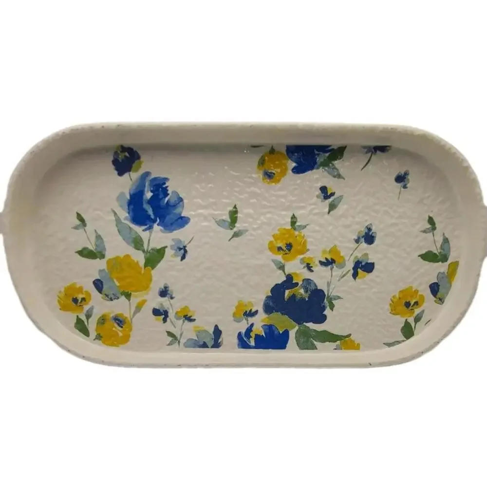 DKNY Floral Serving Tray Blue Yellow Flowers 12